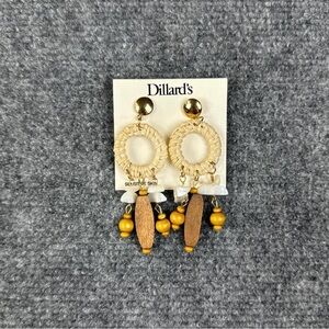 Boho Bohemian Weave Straw Rattan Wicker Braid Beaded Shell Drop‎ Dangle Earrings